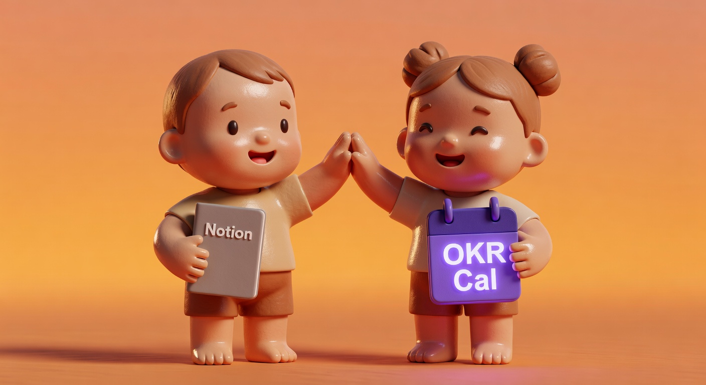 Notion과 OKR Cal 함께 쓰기 — 하이파이브하는 두 치비